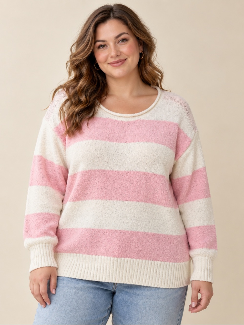 Lane Bryant Coquette Coastal Pink Cream Striped Sweater 1X